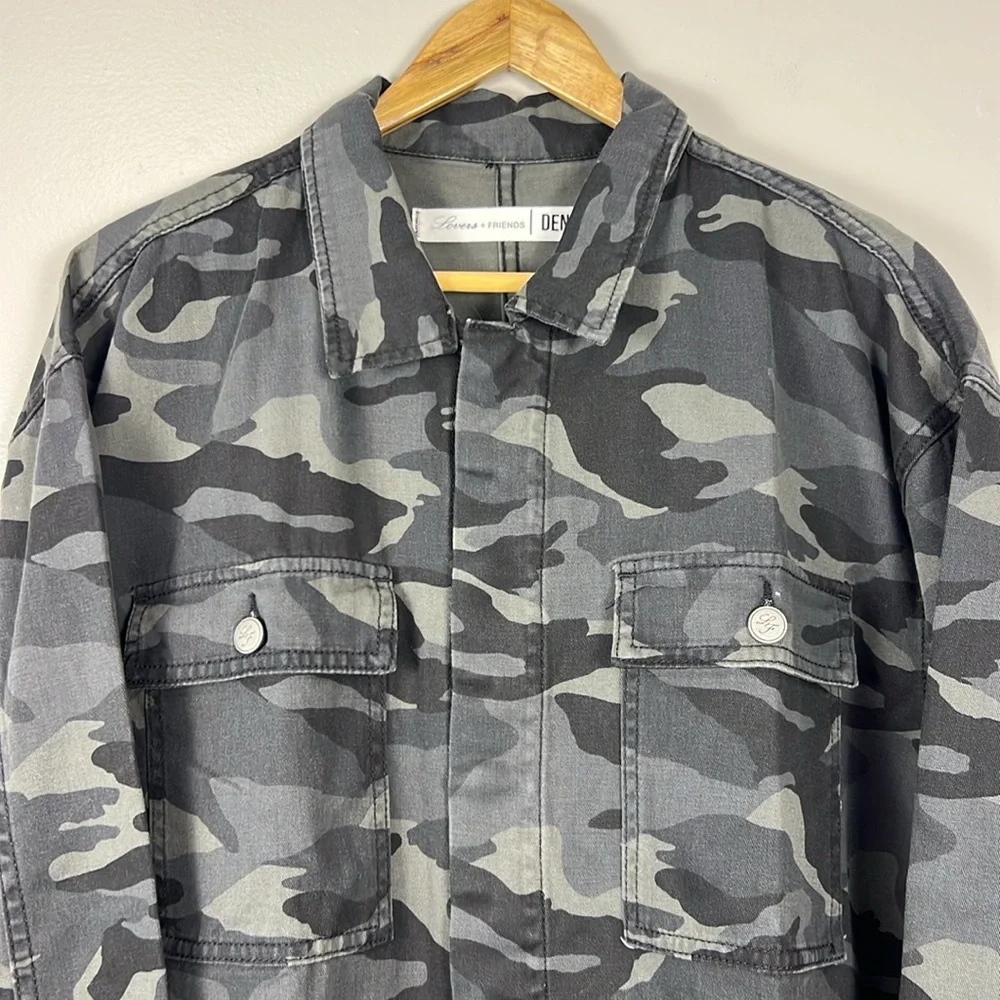 Lovers +‎ Friends X REVOLVE Revolve Denim Camo Long Sleeve Jacket NWOT